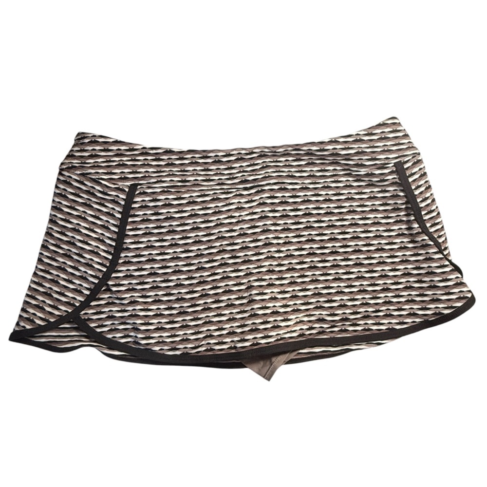 Athleta Waveline Kata Swim Micro Mini Skort Size L Brown Neutral Geometric Beach